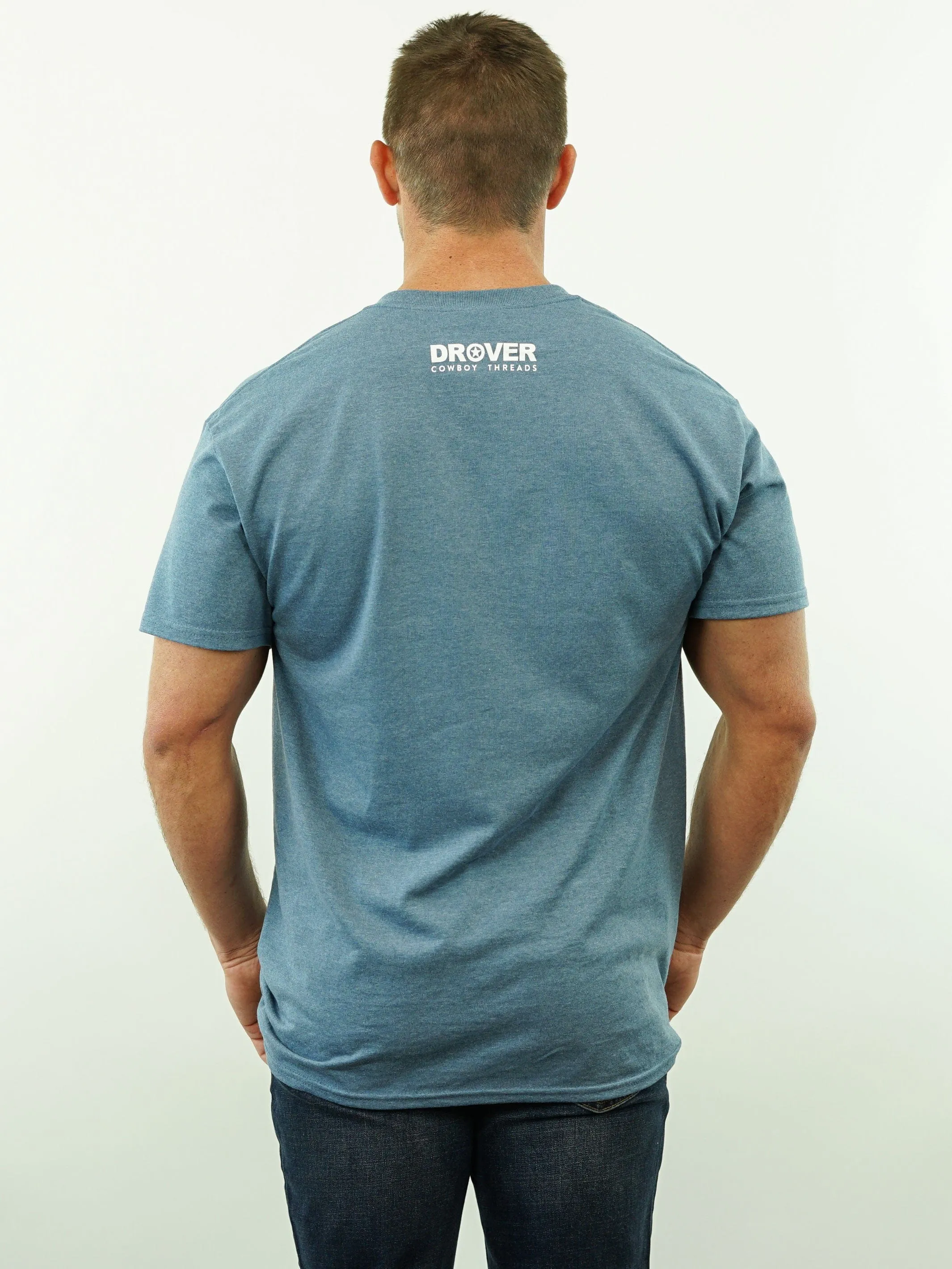 T-Shirt - Drover Bull Skull - Blue Heather