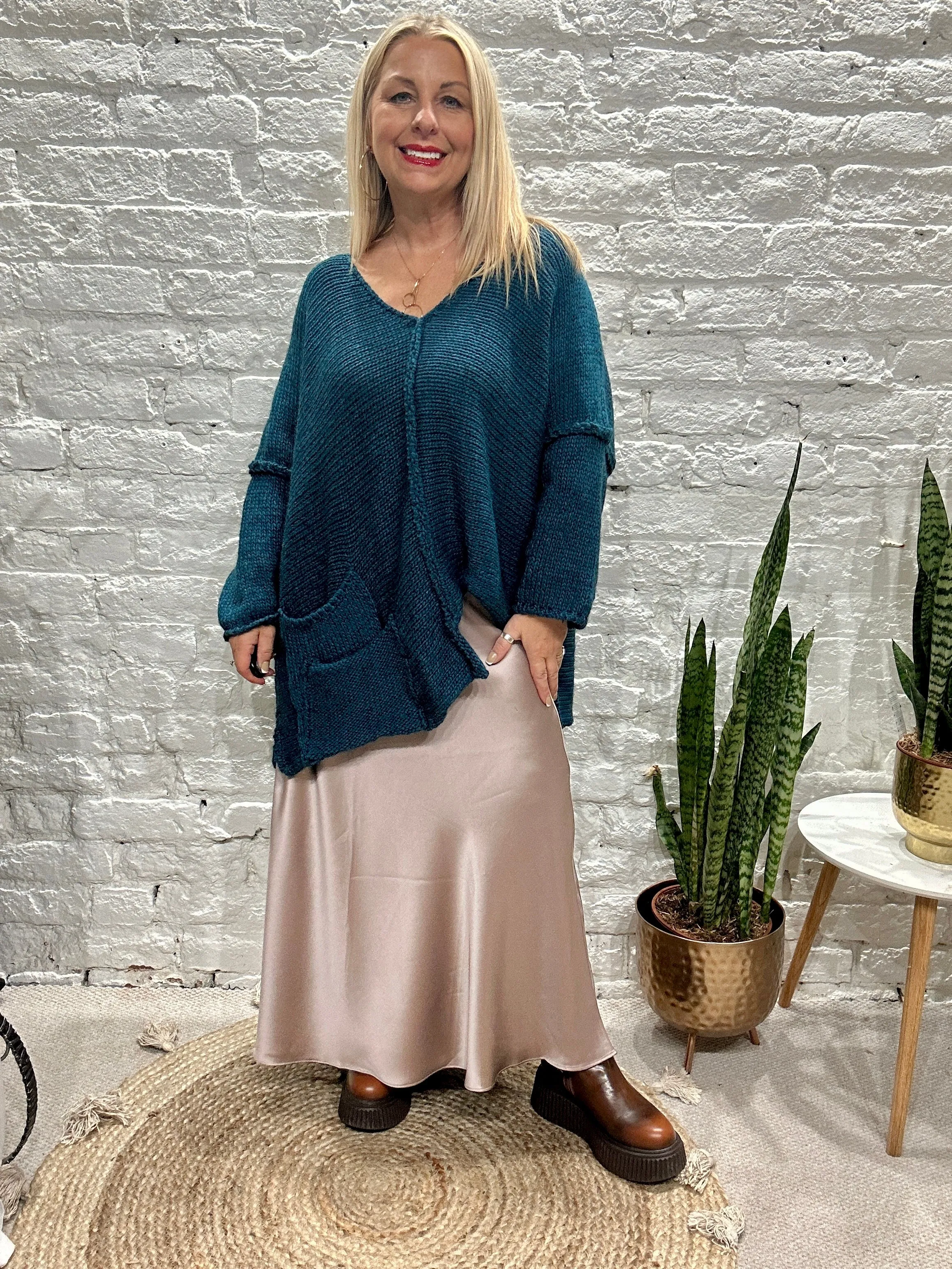 The Harper Chunky Cut out Knit Pocket Detail Jumper