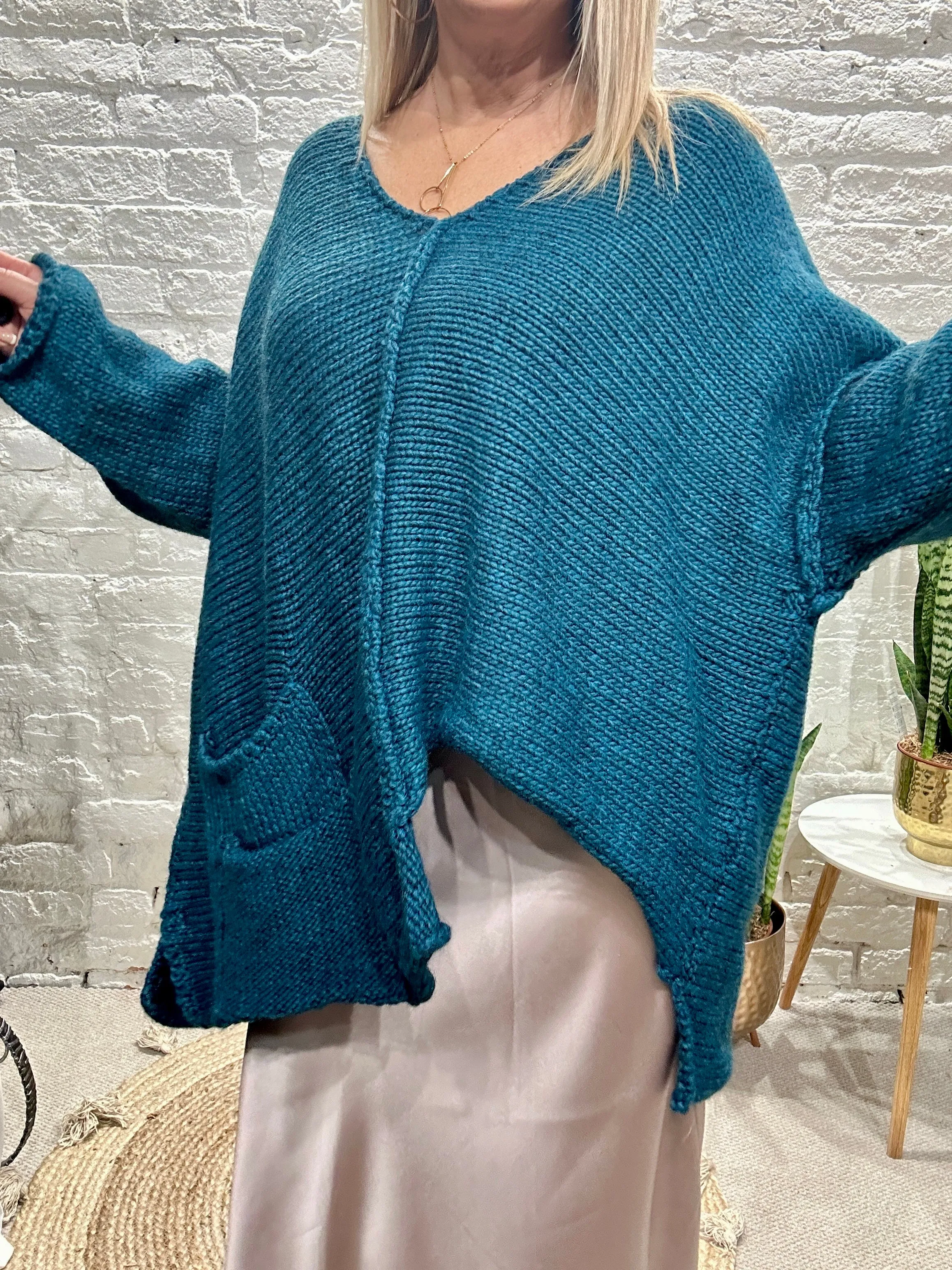 The Harper Chunky Cut out Knit Pocket Detail Jumper