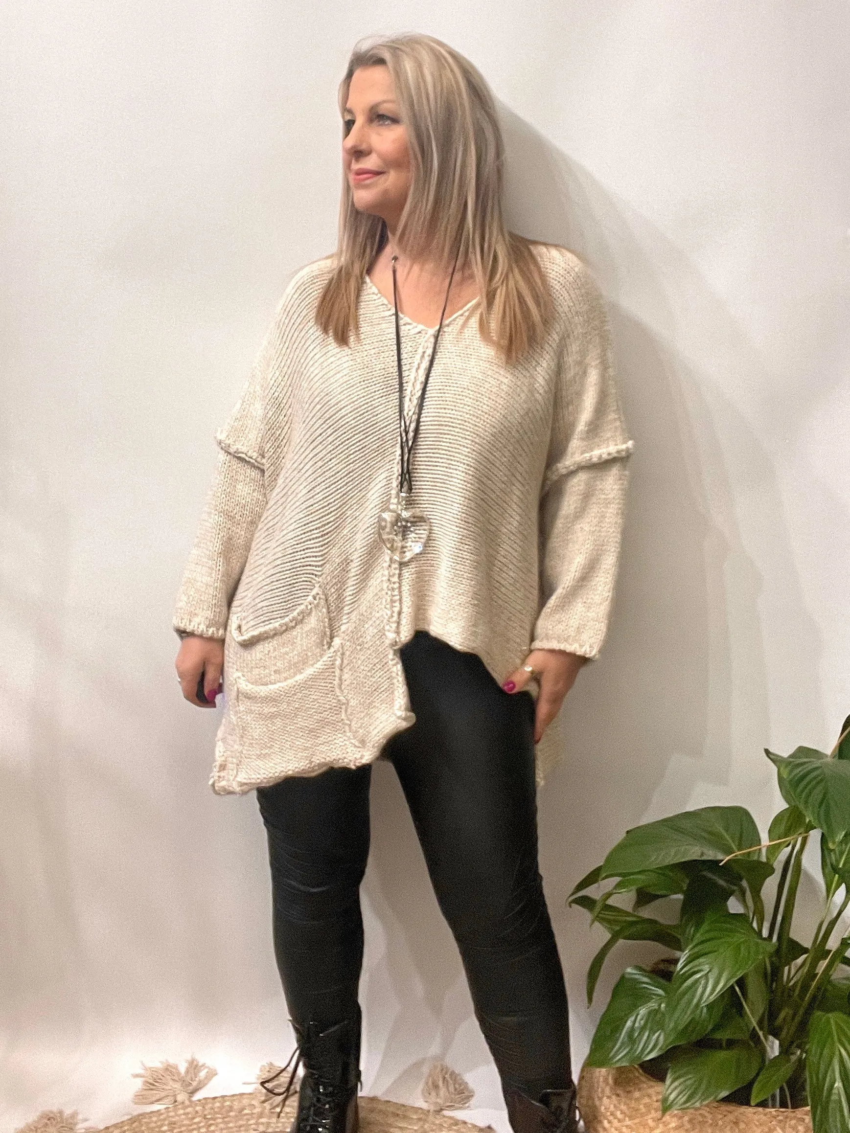 The Harper Chunky Cut out Knit Pocket Detail Jumper