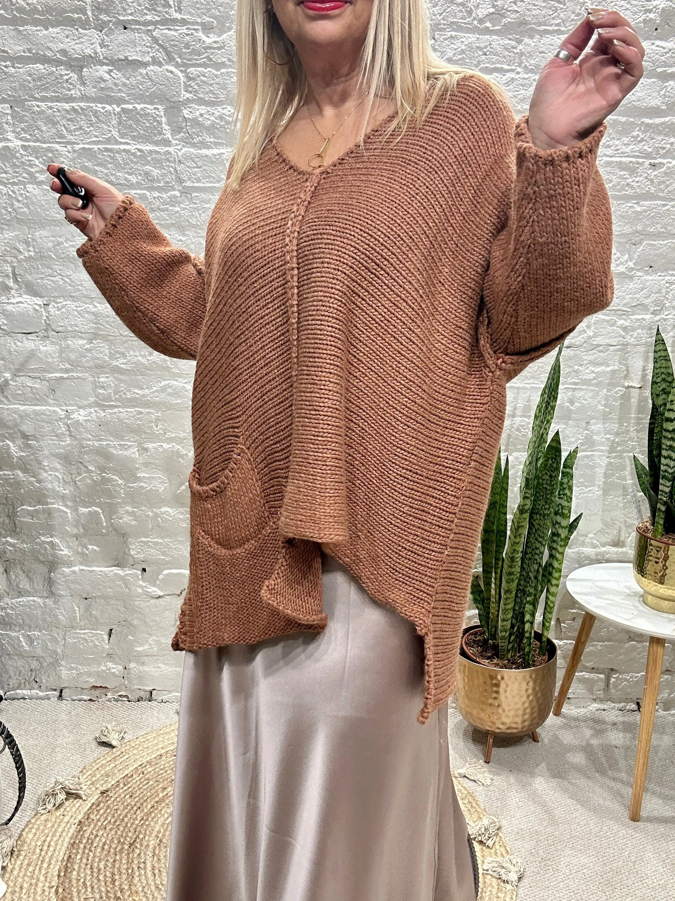 The Harper Chunky Cut out Knit Pocket Detail Jumper