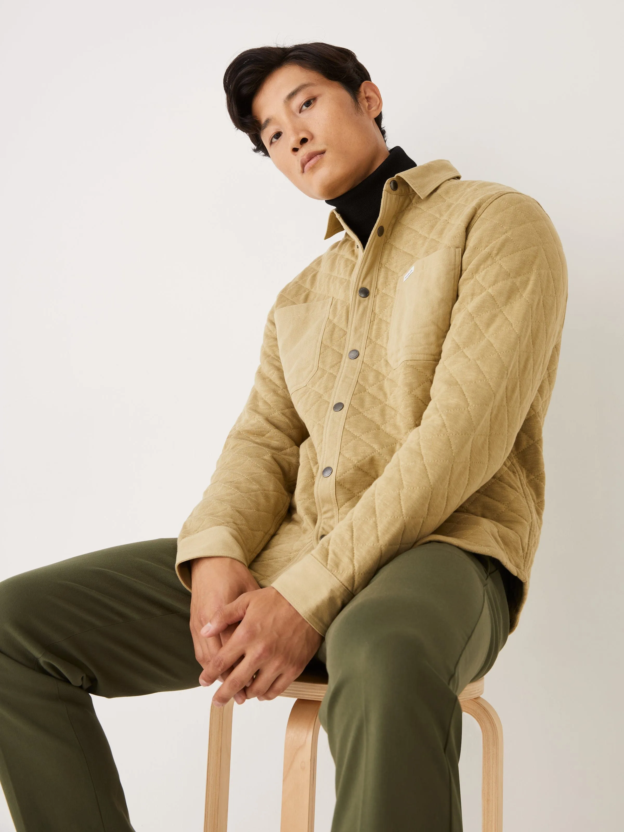 The Quilted Overshirt in Grey Green