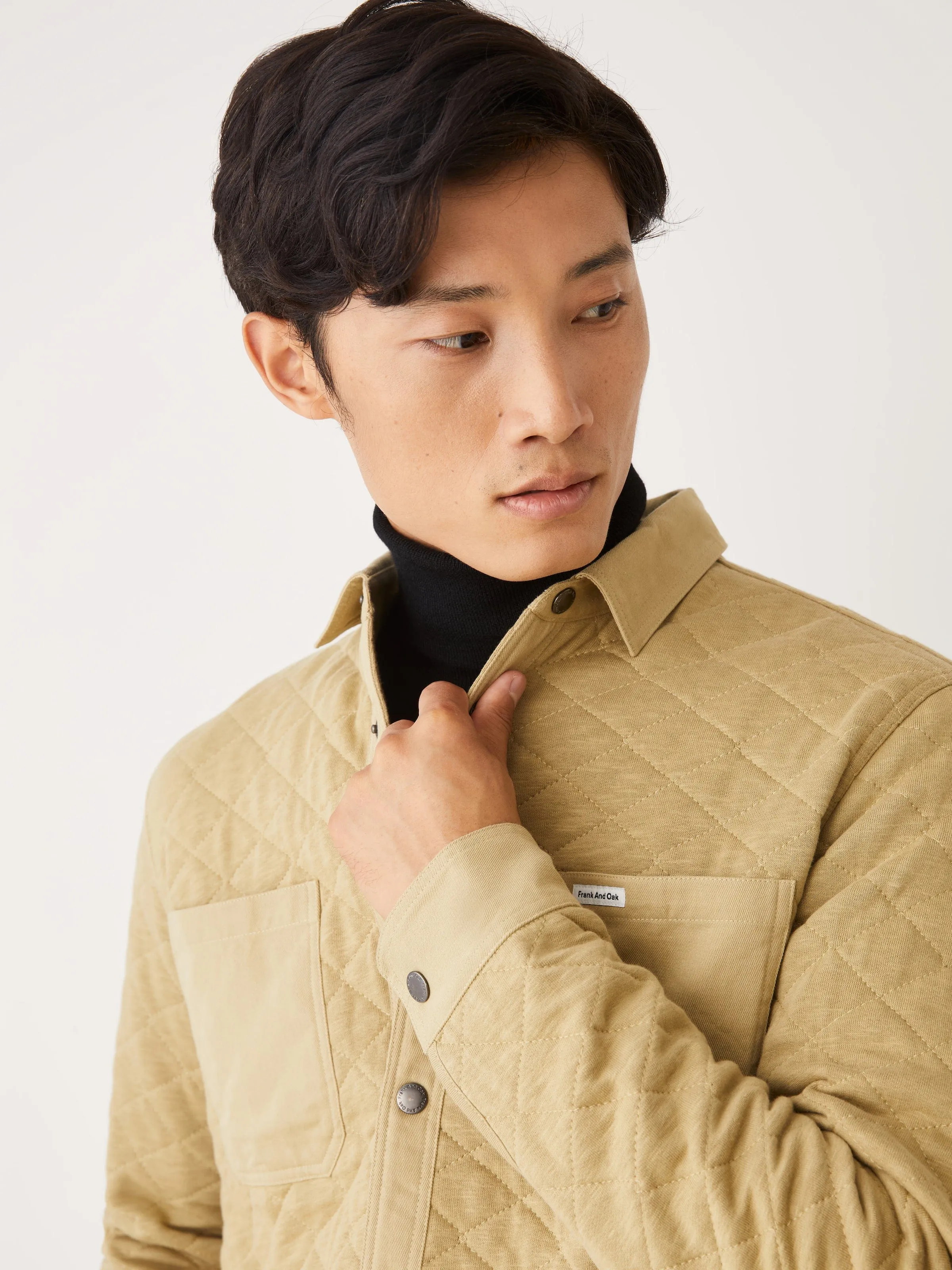 The Quilted Overshirt in Grey Green