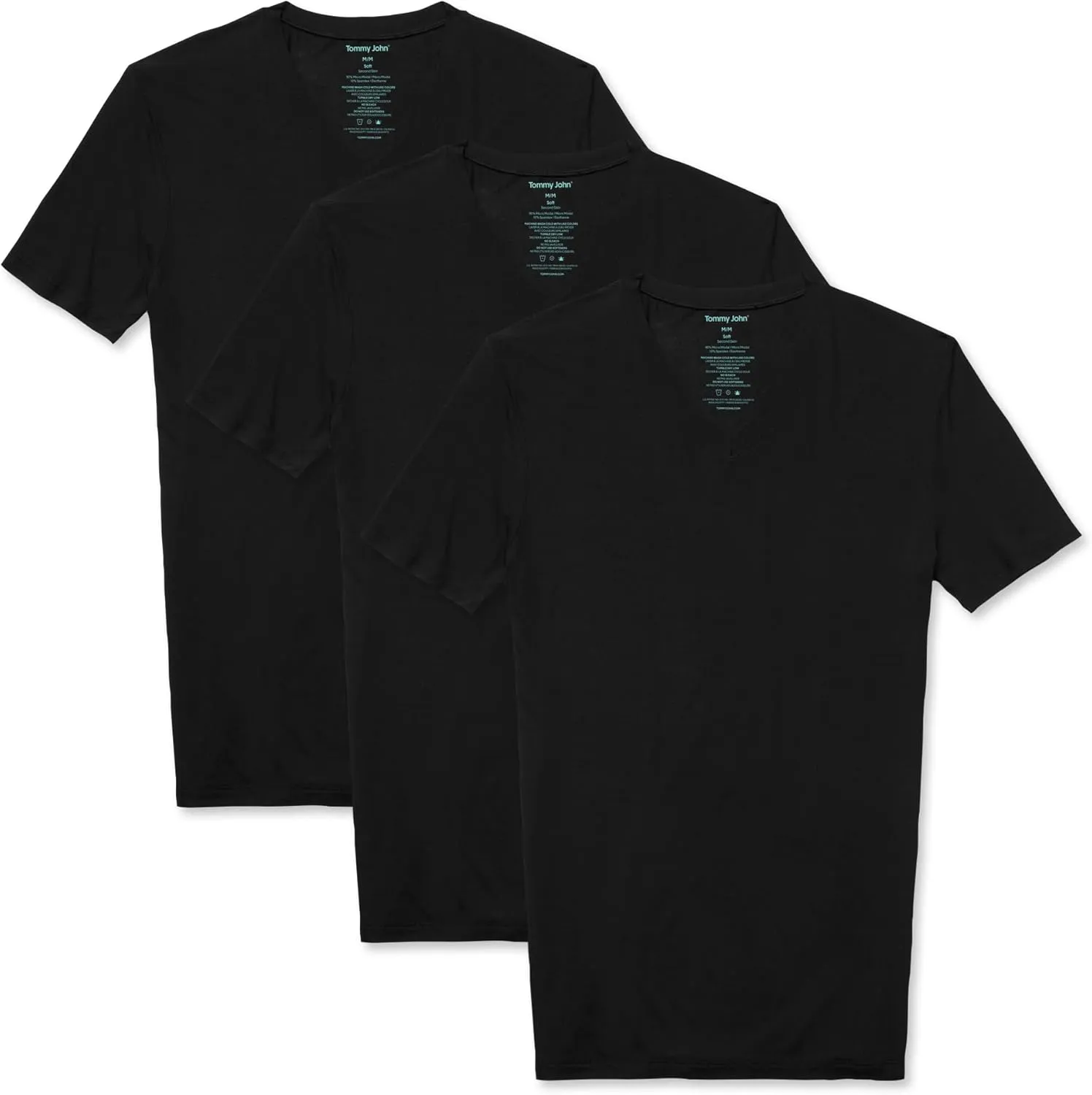 Tommy John Men's High V Neck Undershirt, Second Skin Fabric, Slim Fit T-Shirt with Stay Tuck Design
