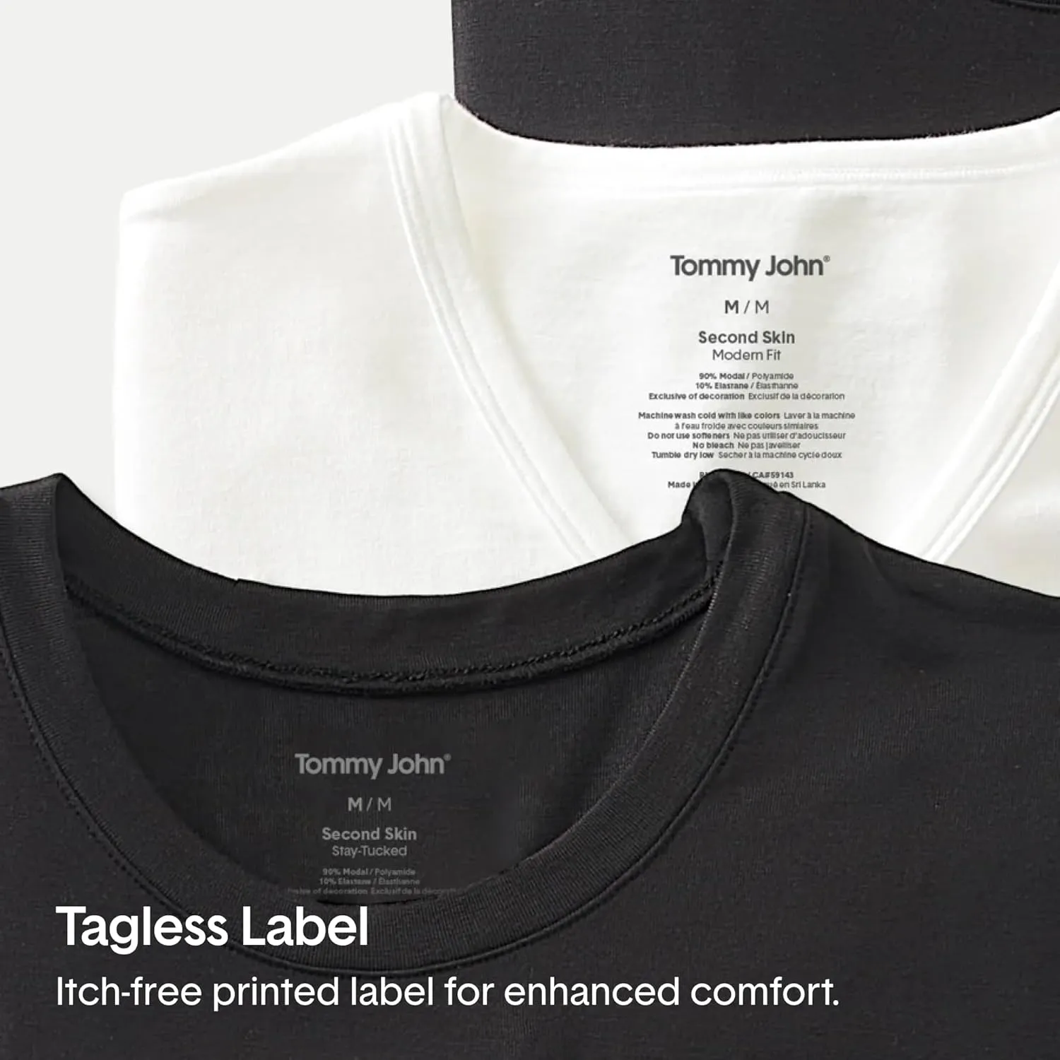 Tommy John Men's High V Neck Undershirt, Second Skin Fabric, Slim Fit T-Shirt with Stay Tuck Design
