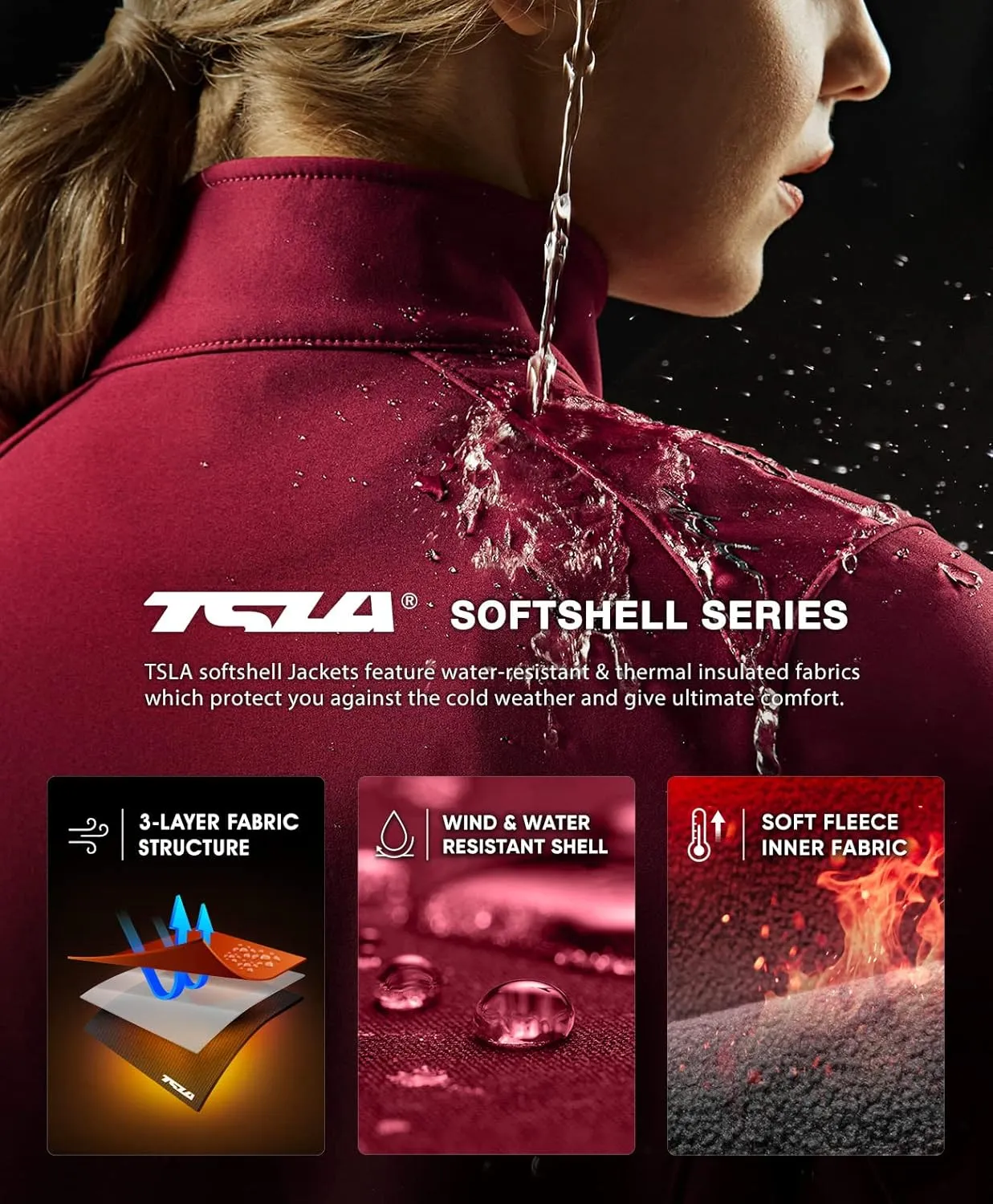 TSLA Women's Full-Zip Waterproof Softshell Jacket, Micro Fleece Jacket, Wind Proof Lightweight Jackets