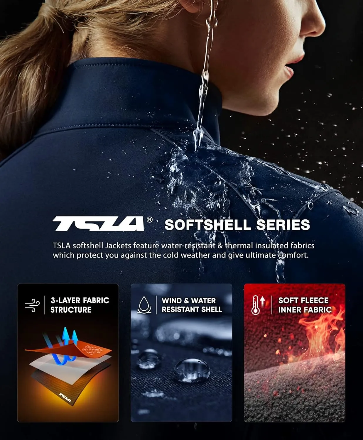 TSLA Women's Full-Zip Waterproof Softshell Jacket, Micro Fleece Jacket, Wind Proof Lightweight Jackets
