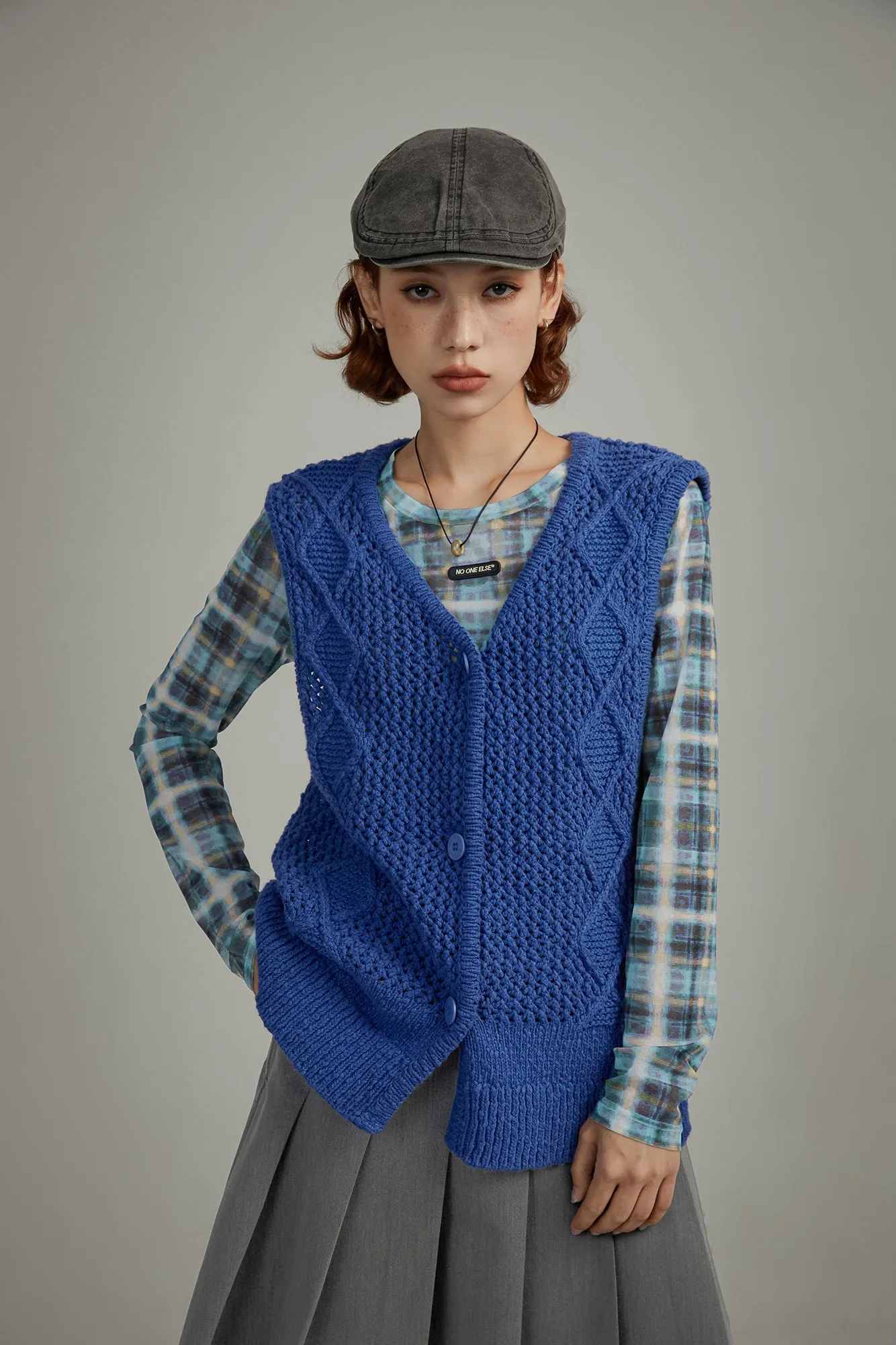 V-Neck Button Knit Vest