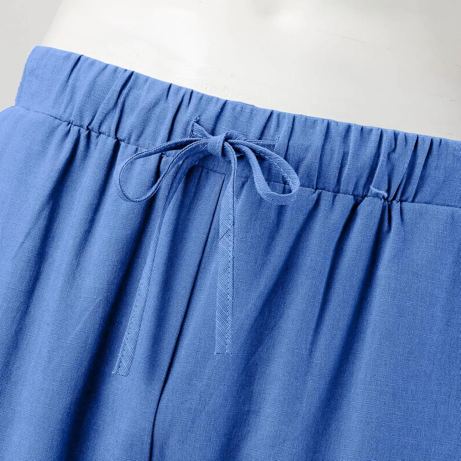 Vickyleb Men's Casual Linen Pants Elastic Drawstring Waist Loose Fit Straight Legs Summer Yoga Beach Long Pants for Men