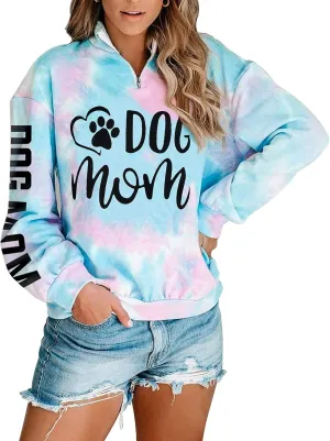 VILOVE Dog Mom Sweatshirt Women Dog Paw Print Cute Sweatshirt Funny Graphic Sweatshirts Dog Mama Long Sleeve Tees Tops