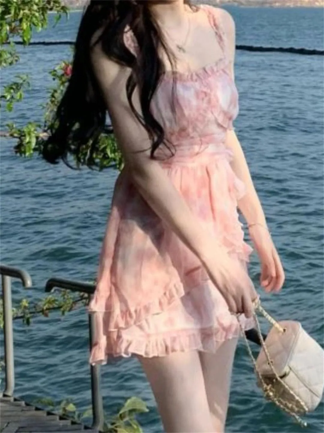 Women Floral Dresses Ruffles A-Line Style Mini College Hotsweet Slim Temperament Princess Dresses