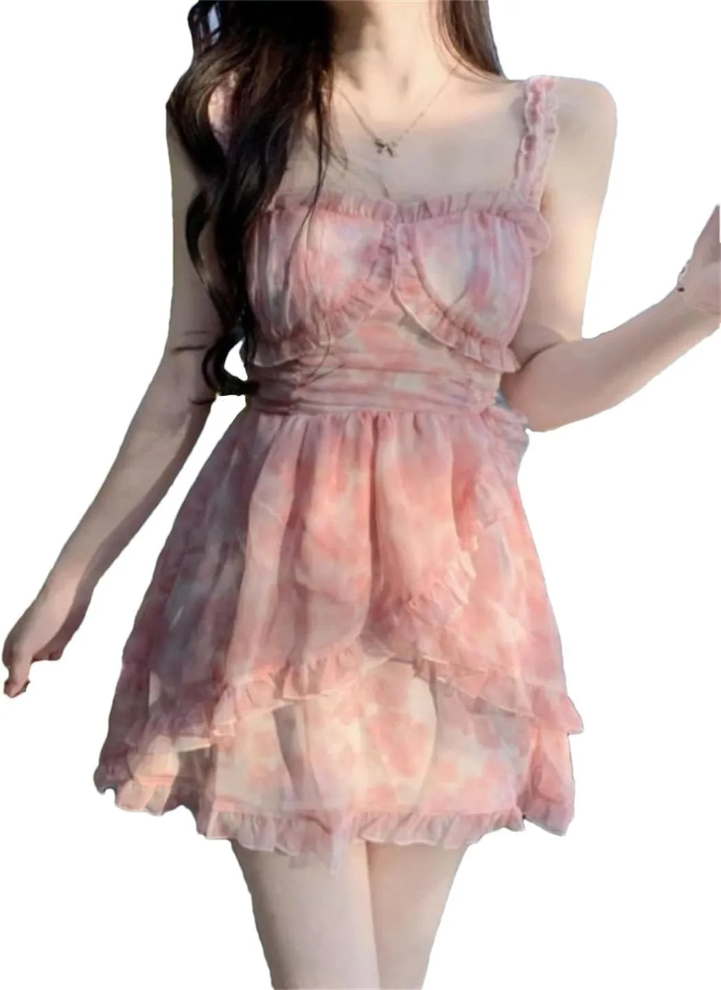 Women Floral Dresses Ruffles A-Line Style Mini College Hotsweet Slim Temperament Princess Dresses