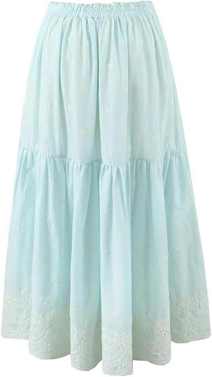 Women Lace Floral Patchwork Midi Skirt Vintage High Waist Casual Skirts