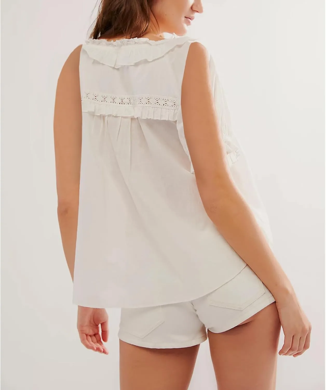 Women Lace Trim Button Up Cami Tank Crop Tops Y2k Front Tie Up Floral Ruffle Babydoll Tees Shirt Summer