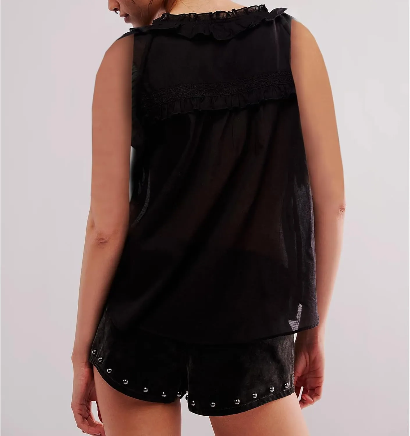 Women Lace Trim Button Up Cami Tank Crop Tops Y2k Front Tie Up Floral Ruffle Babydoll Tees Shirt Summer