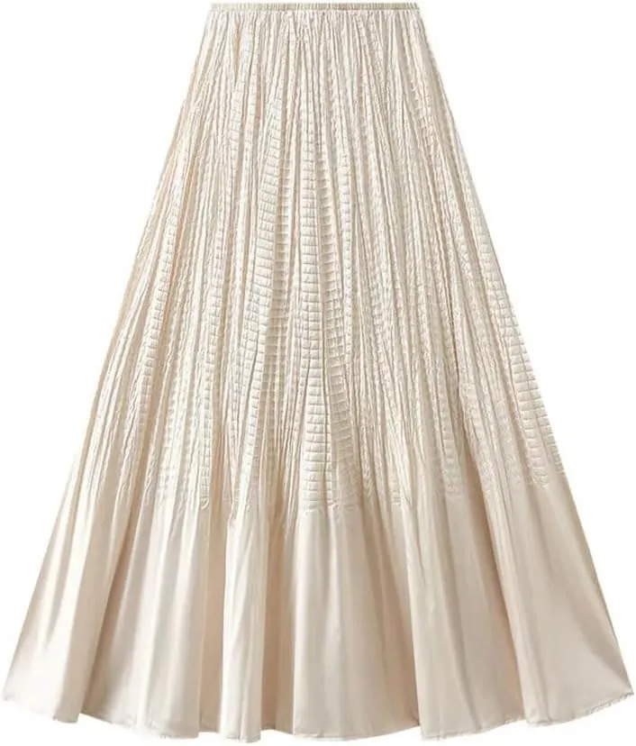 Women Solid High Waist Fold Long Skirt A-Line Party Pleated Skirts