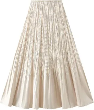 Women Solid High Waist Fold Long Skirt A-Line Party Pleated Skirts