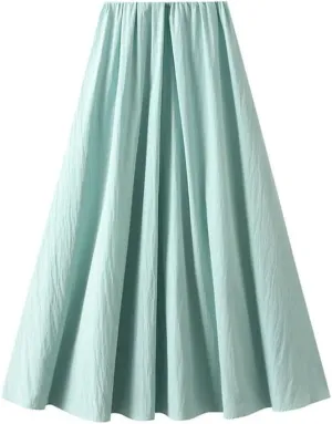 Women Solid Loose Skirt Elastic High Waist A-Line Casual Midi Long Skirts