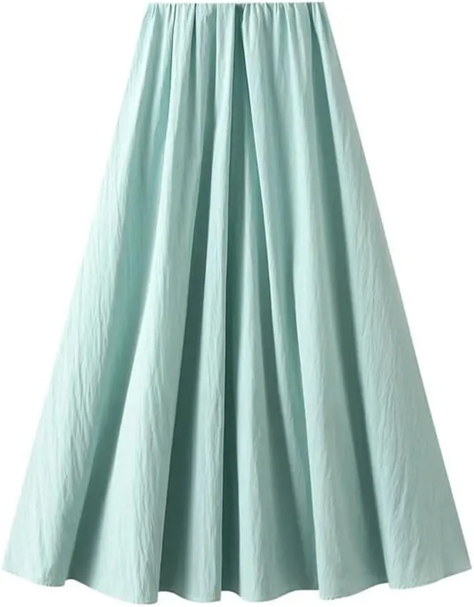 Women Solid Loose Skirt Elastic High Waist A-Line Casual Midi Long Skirts