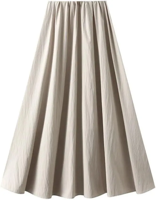 Women Solid Loose Skirt Elastic High Waist A-Line Casual Midi Long Skirts
