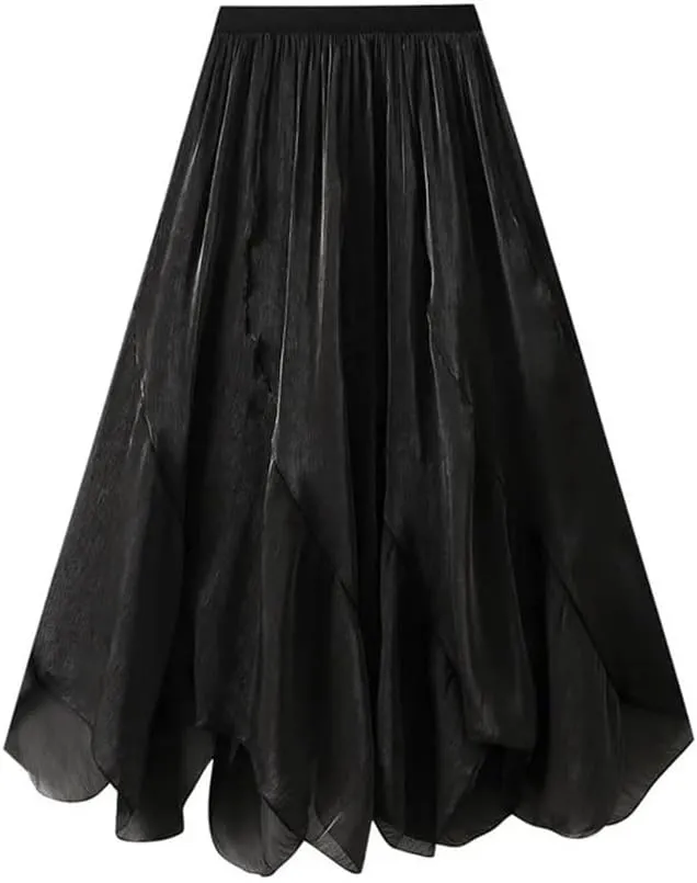 Women Solid Slim Irregular A-Line Skirt Casual Midi Long High Waist Skirts