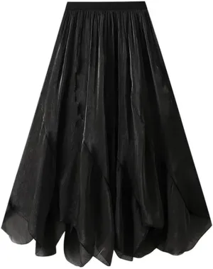 Women Solid Slim Irregular A-Line Skirt Casual Midi Long High Waist Skirts