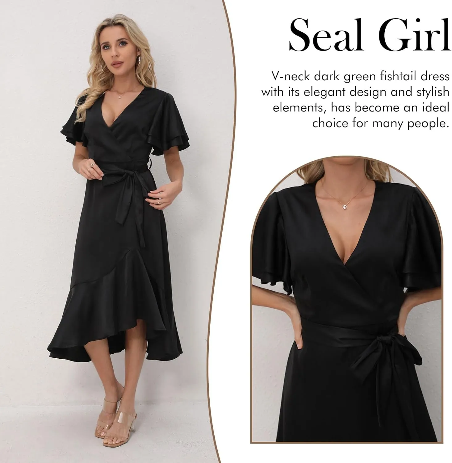 Women's 2025 Summer Cross Midi Dress Casual Boho Deep V Neck Short Sleeve Ruffle Hem Semi-Formal Dress