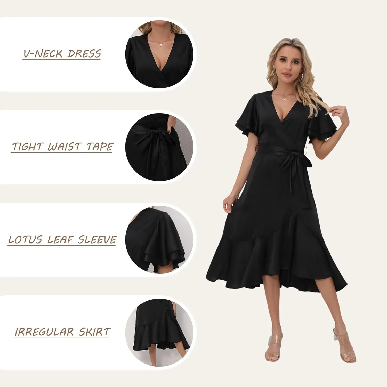 Women's 2025 Summer Cross Midi Dress Casual Boho Deep V Neck Short Sleeve Ruffle Hem Semi-Formal Dress