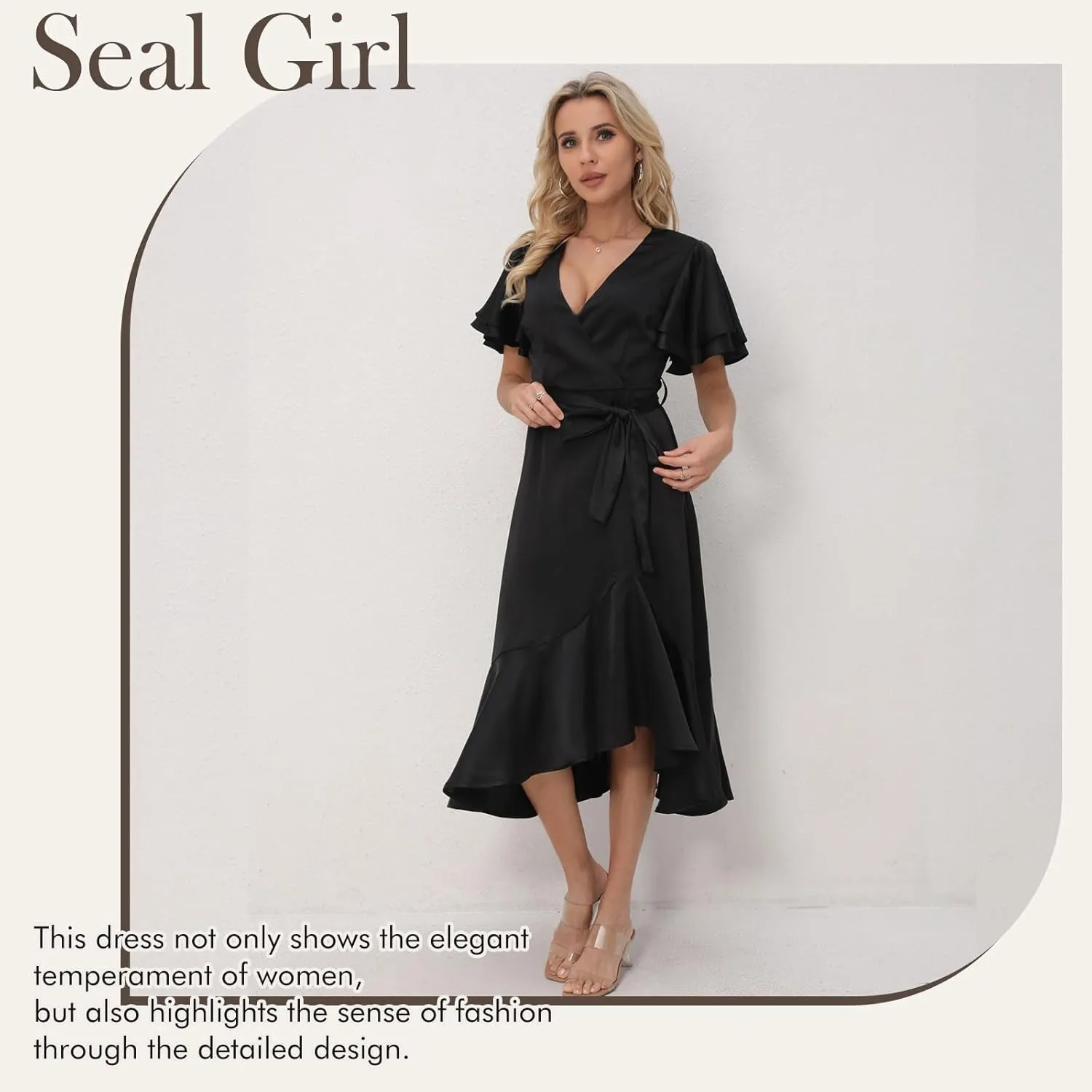 Women's 2025 Summer Cross Midi Dress Casual Boho Deep V Neck Short Sleeve Ruffle Hem Semi-Formal Dress