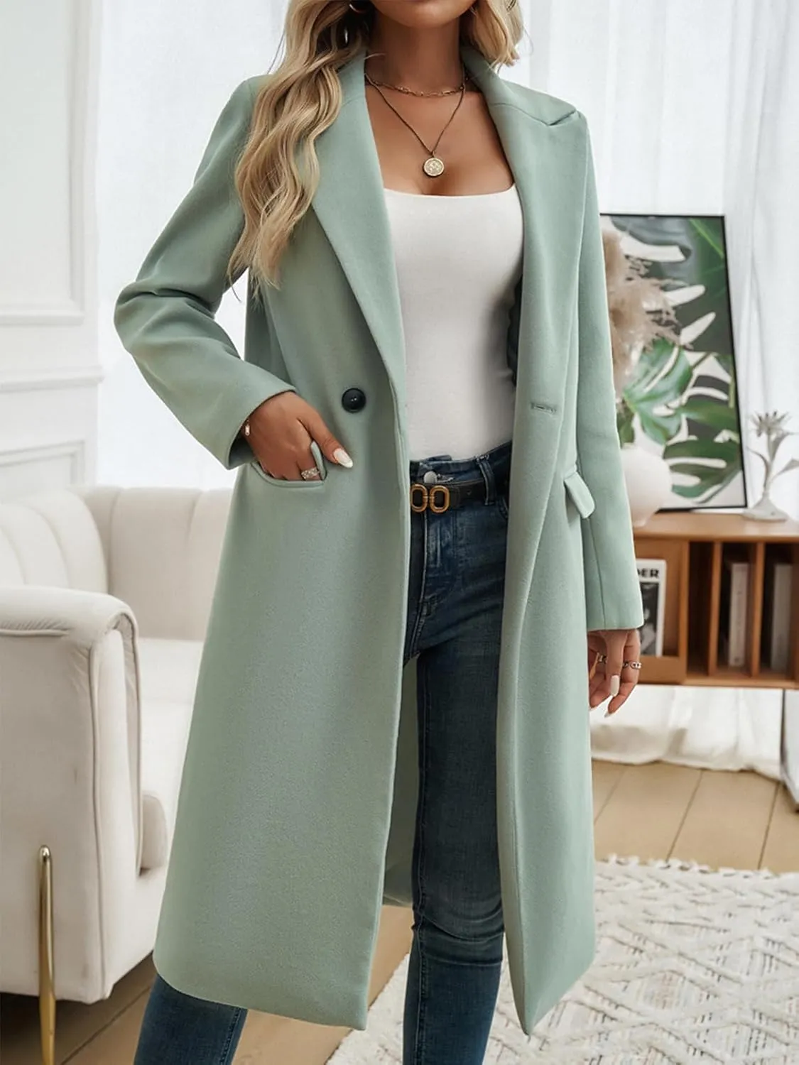 Women's Cardigan Flip Collar Single Breasted Pea Coats Winter Trench Overcoat Long Jackets