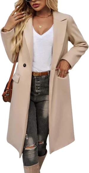 Women's Cardigan Flip Collar Single Breasted Pea Coats Winter Trench Overcoat Long Jackets