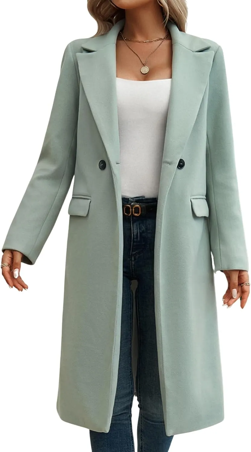 Women's Cardigan Flip Collar Single Breasted Pea Coats Winter Trench Overcoat Long Jackets