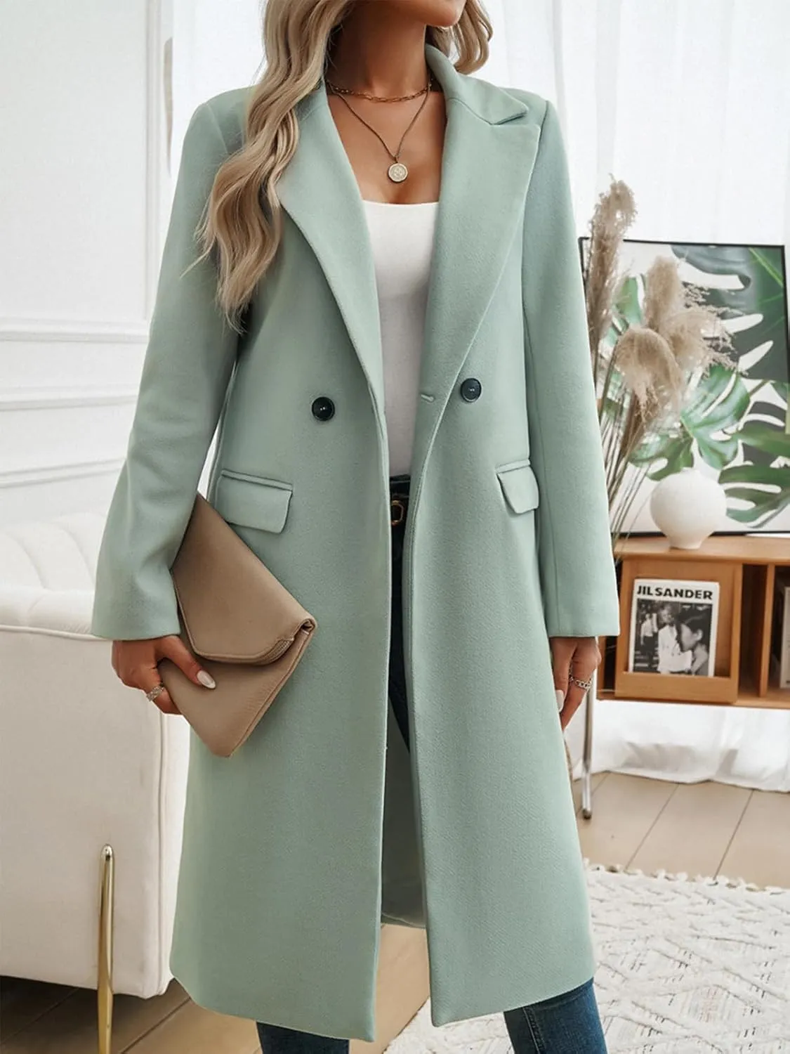 Women's Cardigan Flip Collar Single Breasted Pea Coats Winter Trench Overcoat Long Jackets
