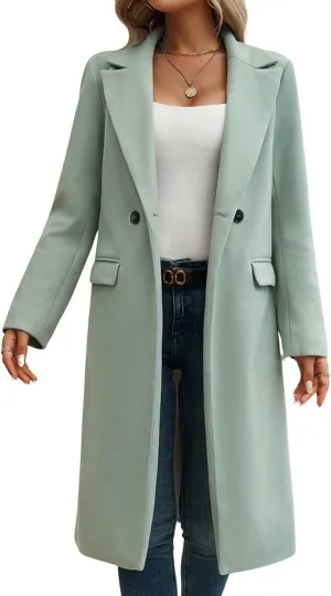 Women's Cardigan Flip Collar Single Breasted Pea Coats Winter Trench Overcoat Long Jackets