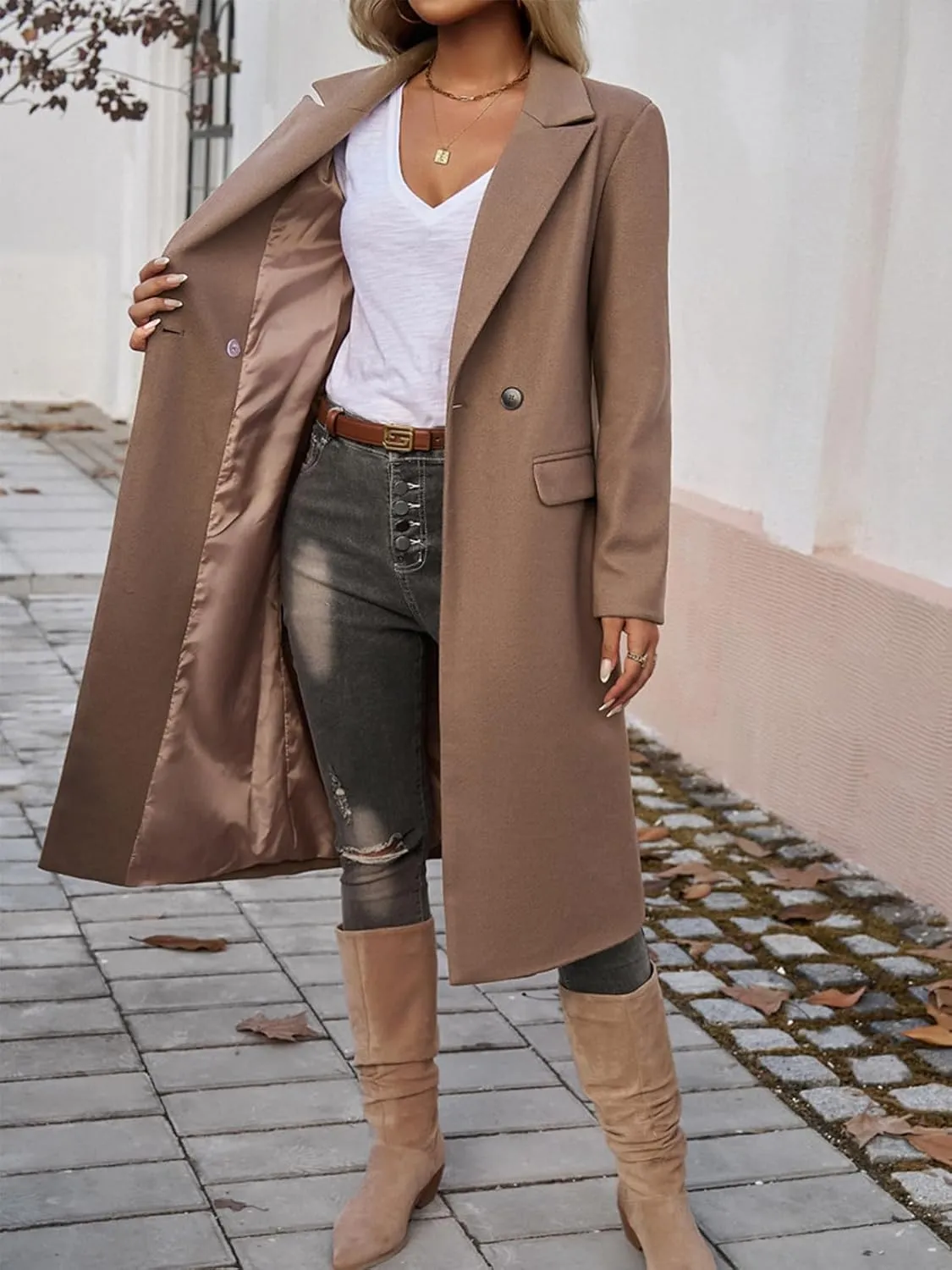 Women's Cardigan Flip Collar Single Breasted Pea Coats Winter Trench Overcoat Long Jackets