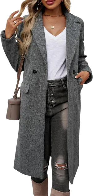 Women's Cardigan Flip Collar Single Breasted Pea Coats Winter Trench Overcoat Long Jackets