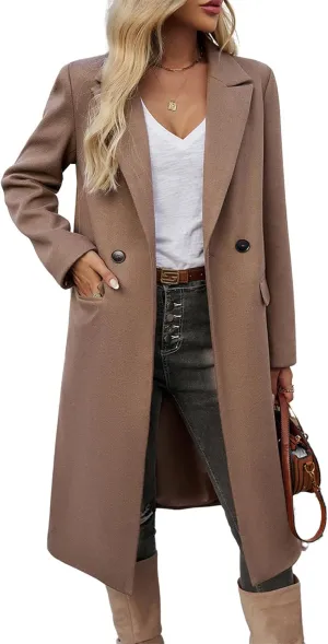 Women's Cardigan Flip Collar Single Breasted Pea Coats Winter Trench Overcoat Long Jackets