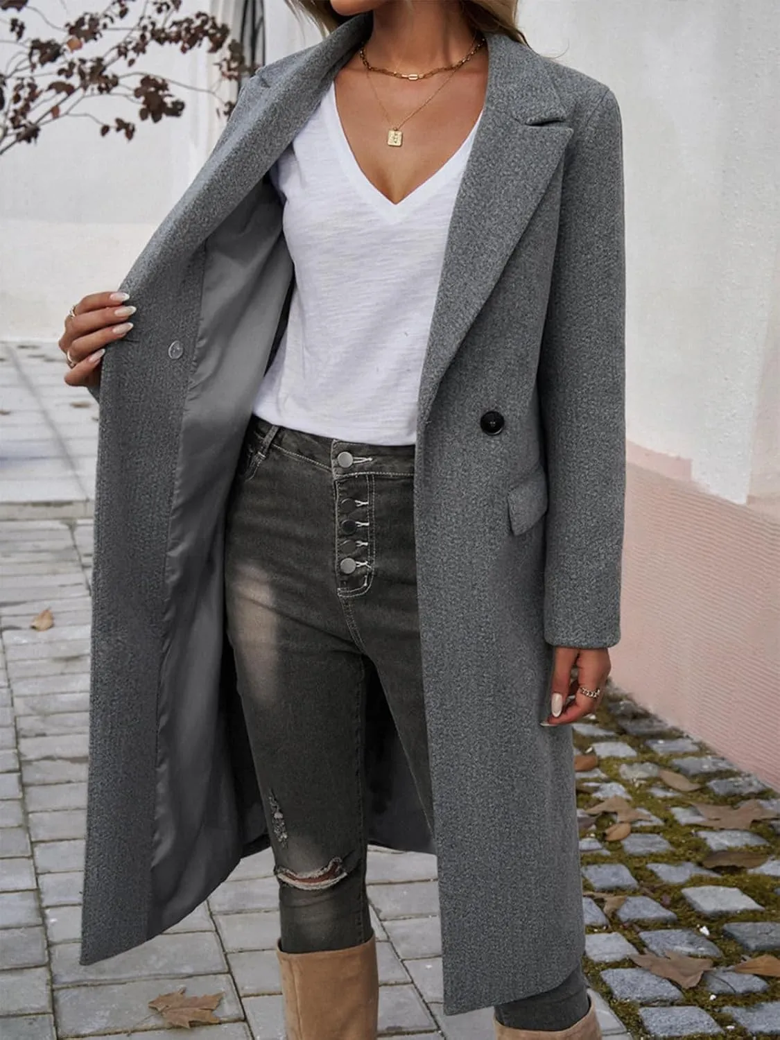 Women's Cardigan Flip Collar Single Breasted Pea Coats Winter Trench Overcoat Long Jackets