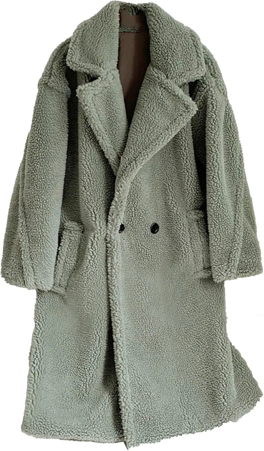 Women's Fleece Lapel Collar Trench Coat Open Front Long Cardigan Overcoat Winter Warm Outwear Jackets