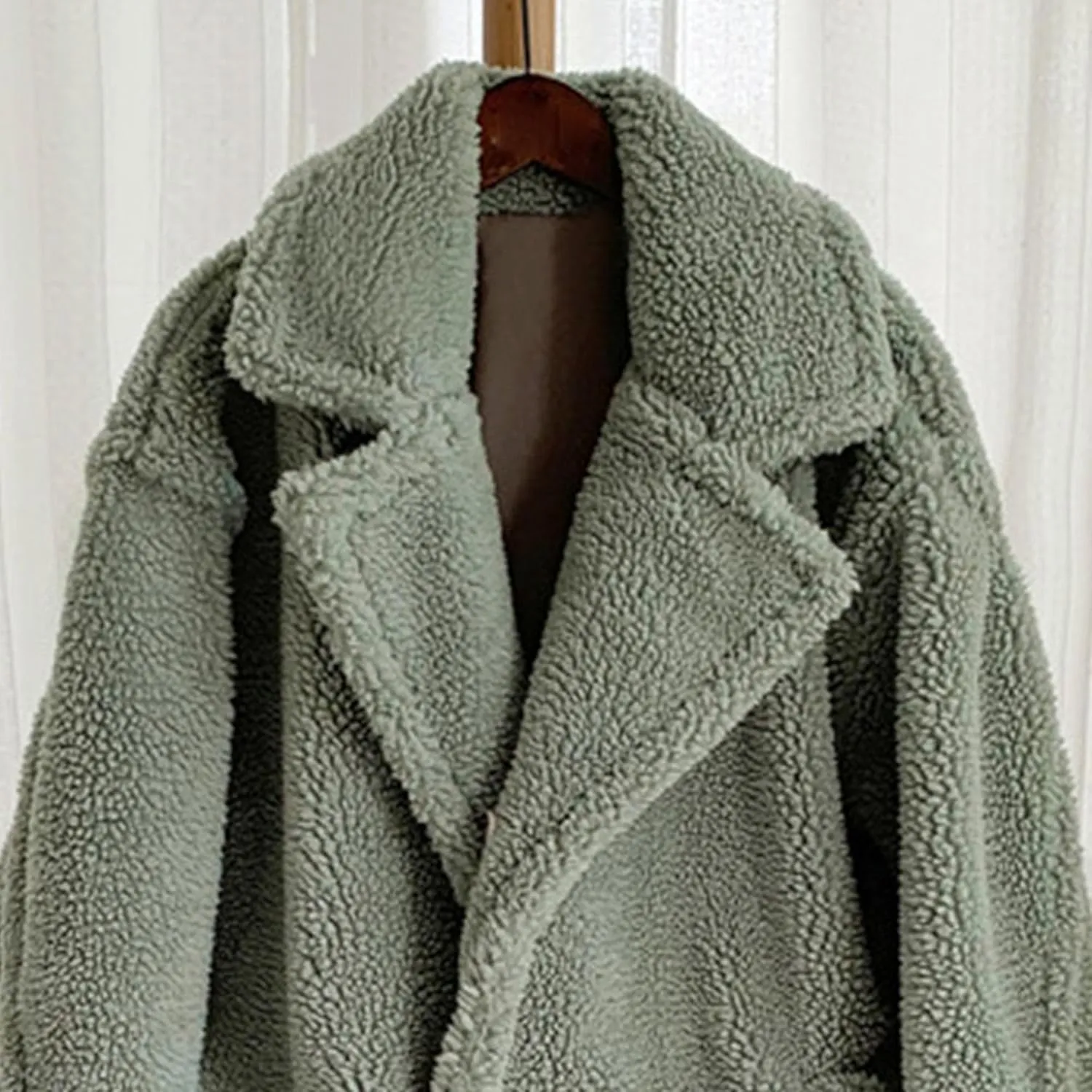 Women's Fleece Lapel Collar Trench Coat Open Front Long Cardigan Overcoat Winter Warm Outwear Jackets