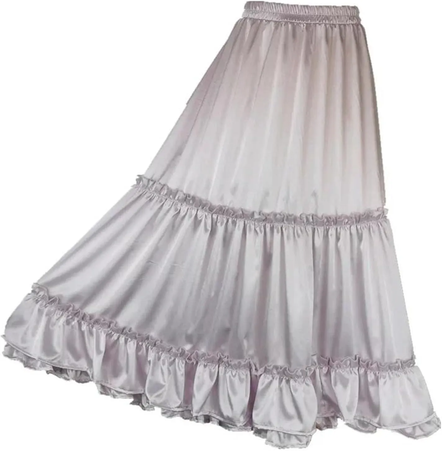 Women's Midi Skirts Casual Satin Elastic Waist Pleated A-Line Layered Ruffles Party Skirts
