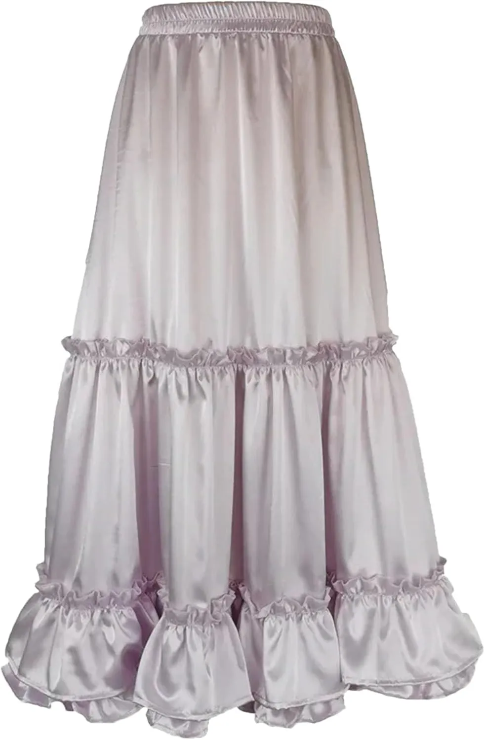 Women's Midi Skirts Casual Satin Elastic Waist Pleated A-Line Layered Ruffles Party Skirts