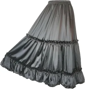 Women's Midi Skirts Casual Satin Elastic Waist Pleated A-Line Layered Ruffles Party Skirts