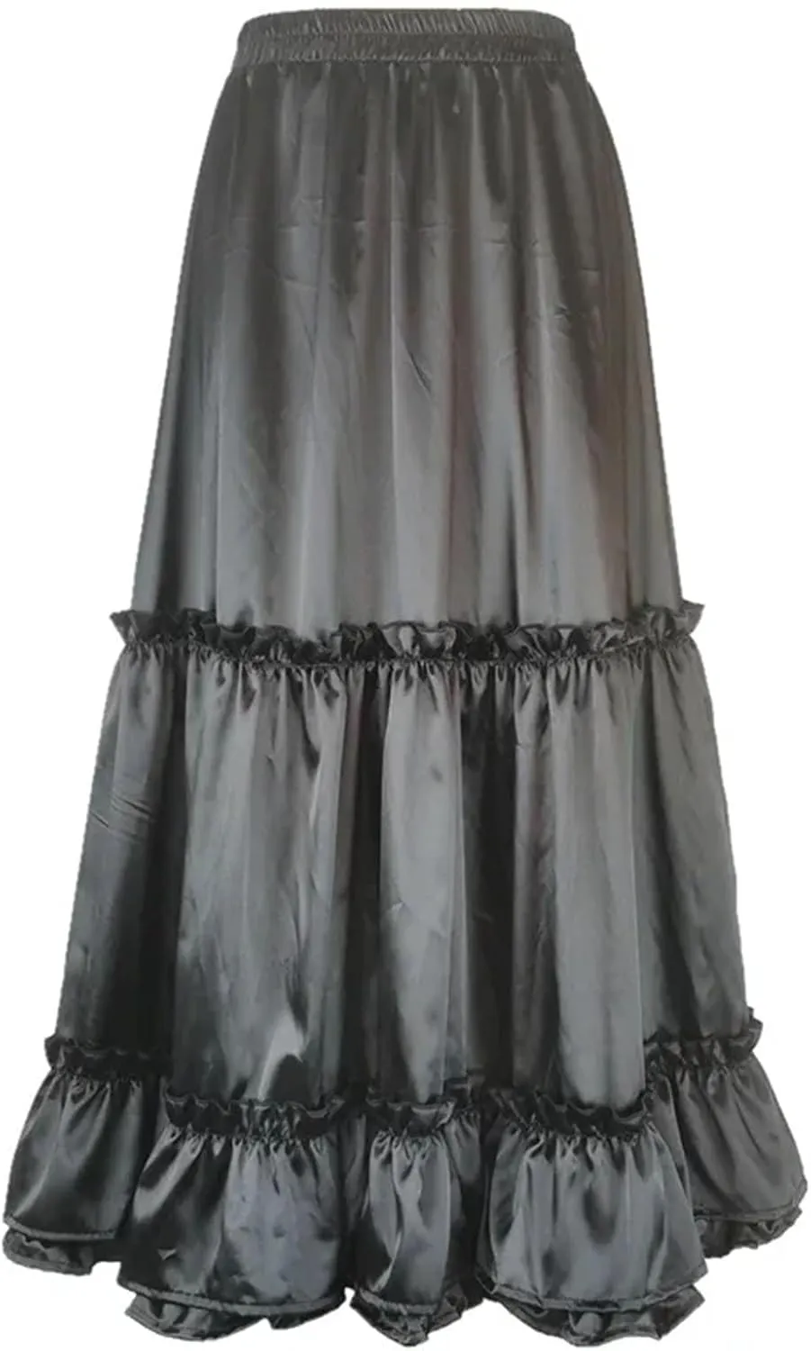 Women's Midi Skirts Casual Satin Elastic Waist Pleated A-Line Layered Ruffles Party Skirts