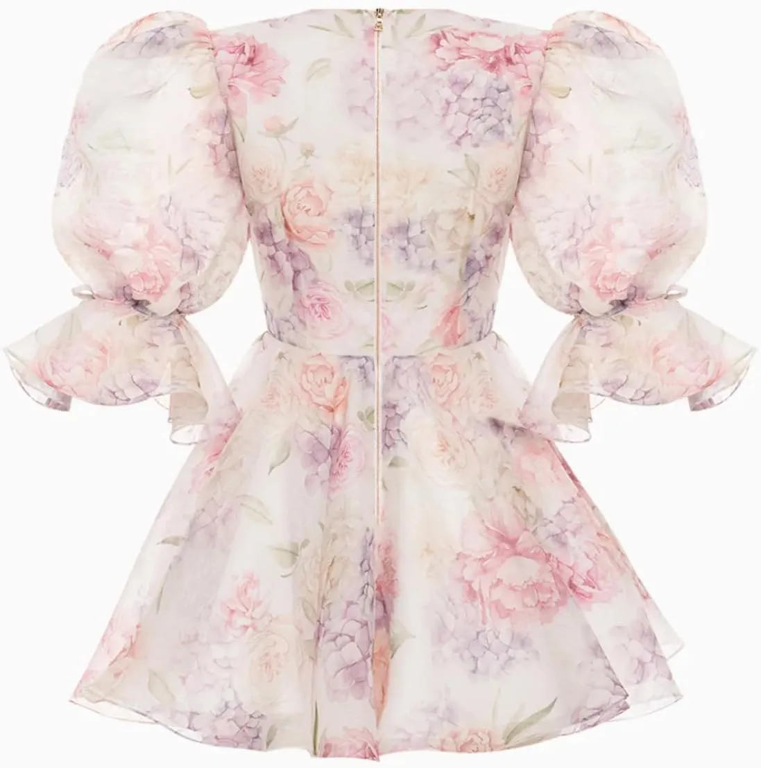 Women's Puffy Sleeves Tulle Dresses 3D Floral Embroidery Deep V Neck A Line Party Cocktail Mini Prom Dress