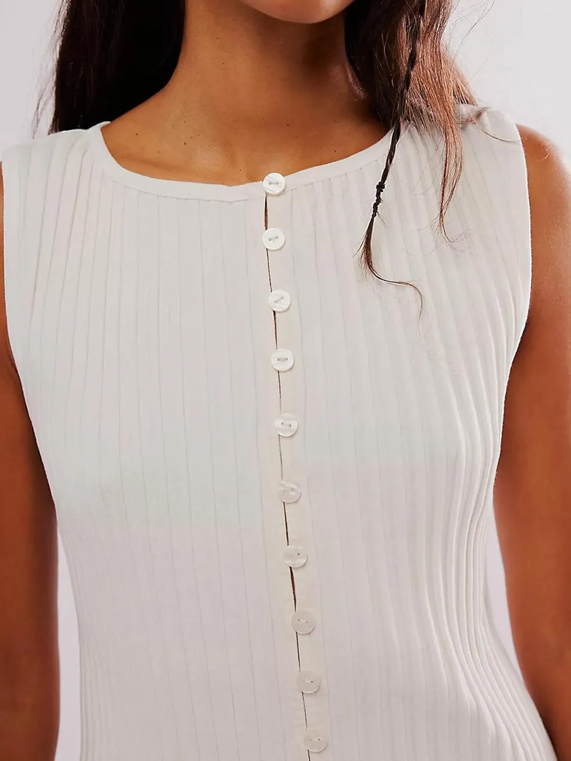 Womens Summer Sleeveless Slim Fitted Tank Tops Ribbed Knit Vest Button Down Y2k Shirts