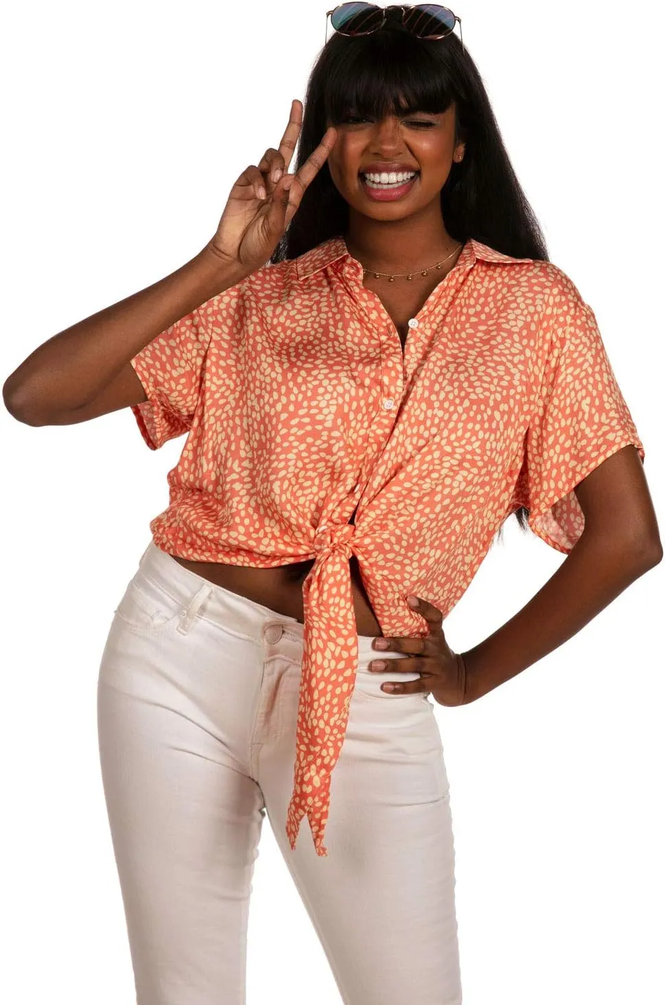 Women's Summer Tie Shirts - Patterned Tie Summer Shirts for Women