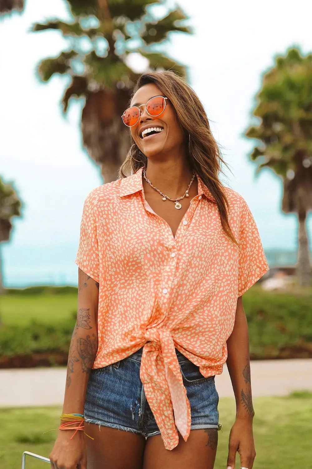 Women's Summer Tie Shirts - Patterned Tie Summer Shirts for Women