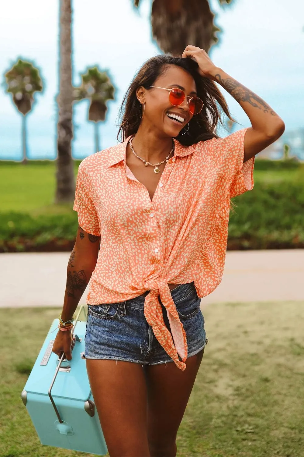 Women's Summer Tie Shirts - Patterned Tie Summer Shirts for Women