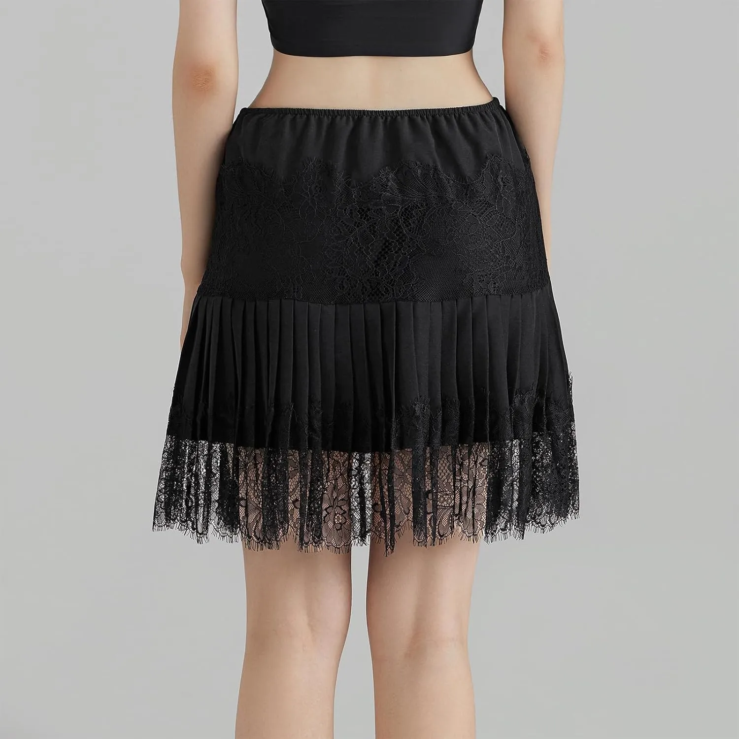 Womens Y2k Tiered Lace Mini Skirt Low Rise Pleated Ruffle Lace Trim Half Slip Skirt Layered Flowy Skirts Underskirt